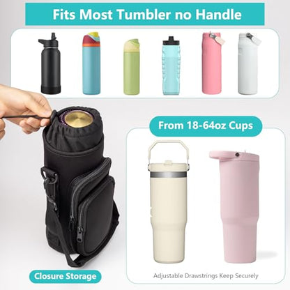 linmaya Water Bottle Carrier Bag,Water Bottle Holder with Straps Phone Pockets Fits Stanley IceFlow Owala 16/24/32/40oz - color: Black, size: 16-40 Oz wihtout Handle