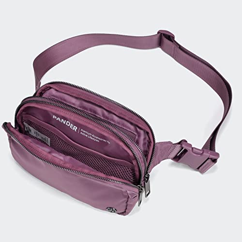 Pander Nylon Fanny Pack Belt Bag for Women with 5 Zipper Pockets - color: Purple Lavender