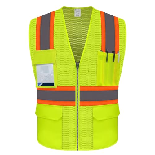 Reflective Vest for Men, High Visibility Mesh Vest, Yellow, 2XL - color: Yellow, size: XX-Large