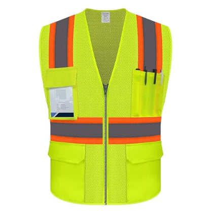 Reflective Vest for Men, High Visibility Mesh Vest, Yellow, 2XL - color: Yellow, size: XX-Large