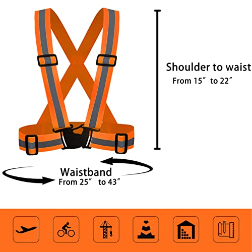 DUSKCOVE 2 Pack Hi Vis Safety Vests - Adjustable Bright Neon Color High Visibility Reflective Safety Straps Gear for Traffic Control, Running, Cycling - color: Orange