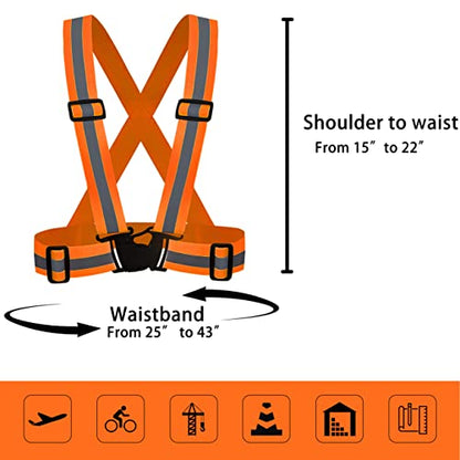 DUSKCOVE 2 Pack Hi Vis Safety Vests - Adjustable Bright Neon Color High Visibility Reflective Safety Straps Gear for Traffic Control, Running, Cycling - color: Orange