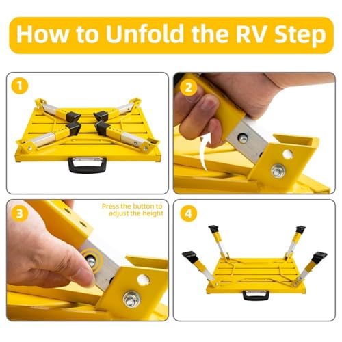 Homeon Wheels Large Adjustable Aluminum RV Step Stool, Folding Non-Slip Platform - color: Yellow Large