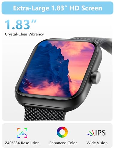 Smart Watch Men Women [2 Bands, 44mm case] 1.83" Alexa Fitness Tracker, Heart Rate, Sleep, Stress Monitor, IP68 Waterproof Smartwatch, Make/Answer Calls, Compatible with iPhone & Android Phones - color: Stainless Black