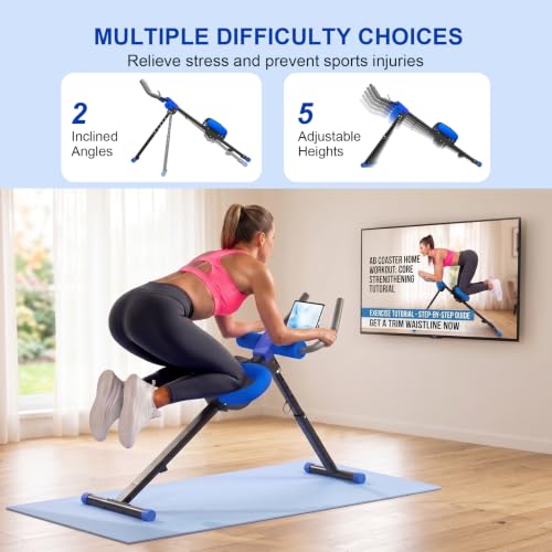 Ab Machine for Home Gym,Adjustable Ab Trainer Machine with 2 Incline Settings & 5 Height Levels,LCD Monitor, Knee Protection,Foldable Abdominal Workout/Exercise Machine for Core & Stomach Workout
