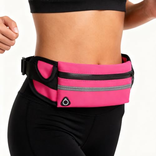 Slim Running Belt Fanny Pack, Reflective Waist Pack Runners Bag for Hiking Cycling Workout, Runners Belt Jogging Pouch, Travelling Money Phone Holder for Running Gear Accessories(Pink) - color: Pink