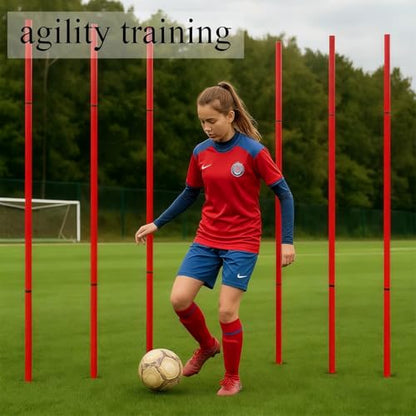 Soccer Agility Training Equipment, 6 Adjustable Soccer Training Agility Poles, 1 Speed Agility Ladder,10 Soccer Agility Cones for Training, 1 Jump Rope + Storage Bag for Youth Soccer Drills - color: red