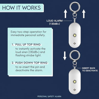 Personal Safety Alarm for Women, 130dB Rechargeable Keychain Alarm with Bluetooth SOS Alerts, Dual Speakers, Strobe Light, Low Battery Reminder, USB-C Emergency Siren for Travel(White) - color: White