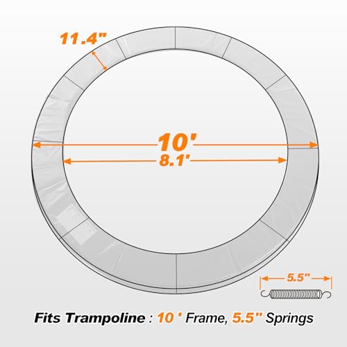 Exacme Trampoline Pad Replacement 16 15 14 13 12 10 8 Foot, Waterproof Safety Spring Cover Round Frame Pad, No Hole for Pole - color: Green, size: Fit 10FT Frame Only, style: Without Opening Design