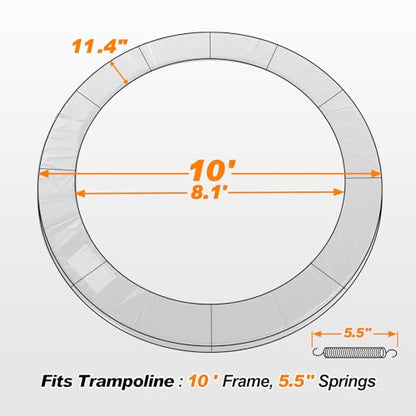 Exacme Trampoline Pad Replacement 16 15 14 13 12 10 8 Foot, Waterproof Safety Spring Cover Round Frame Pad, No Hole for Pole - color: Green, size: Fit 10FT Frame Only, style: Without Opening Design