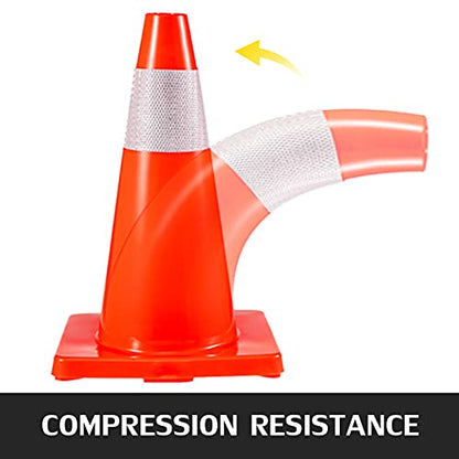 VEVOR 12Pack 18" Traffic Cones, Safety Road Parking Cones PVC Base, Orange Traffic Cone with Reflective Collars, Hazard Construction Cones for Home Traffic Parking - size: 18"(12Cones)