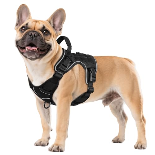 WINGOIN Black Tactical Dog Harness for Small Dogs,No Pull Dog Harness - color: Black, size: Small: 15-30 lbs (Chest:20-26",Neck:15-18")