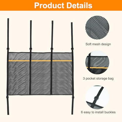 Trampoline Shoes Bag, 3 Pouch Storage Mesh Bag Trampoline Shoe Holder,Indoor Household Item Fitness Shoes Organizer, Trampoline Item Storage Accessories Equipment Bag, black