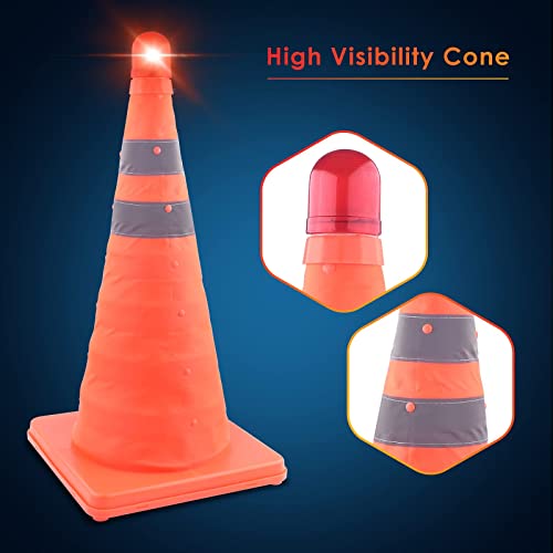 ERKOON 4 Pack 18 inch Collapsible Traffic Cones with Bag, Safety Cones with 4 LED Safety Road Parking Cones Driving Construction Cones Fluorescent Orange Pop Up Reflective Safety Traffic Cones - size: 18inch