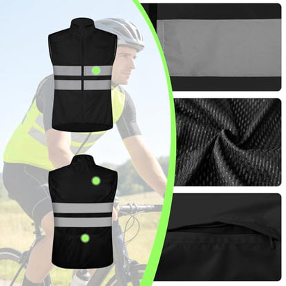Cycling Vest for Men, Reflective High Visibility Bike Vest, Lightweight Packable Gilet, Full Zip Sleeveless Pocket - color: Black, size: Small