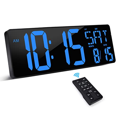 XREXS 17.2 Inch Large Digital Wall Clock with Remote Control - color: Blue
