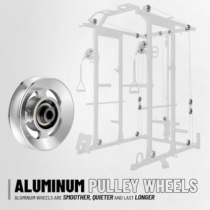 Mikolo Power Cage, Power Rack with Cable Crossover System, 1500LBS Squat Rack with LAT Pull Down System, Workout Cage with Pulley System for Fitness Home Gym - color: Black, style: K6 Ultra (Aluminum Pulley)