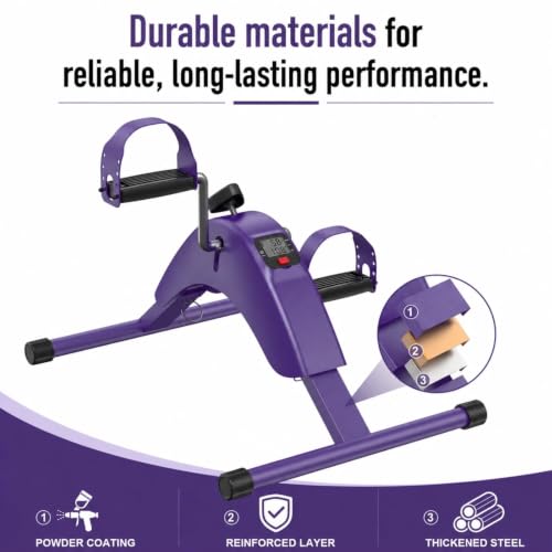 Under Desk Bike Pedal Exerciser for Arms and Legs, Foldable Mini Exercise Bike with LCD Display and Adjustable Resistance for Home and Office - color: Purple