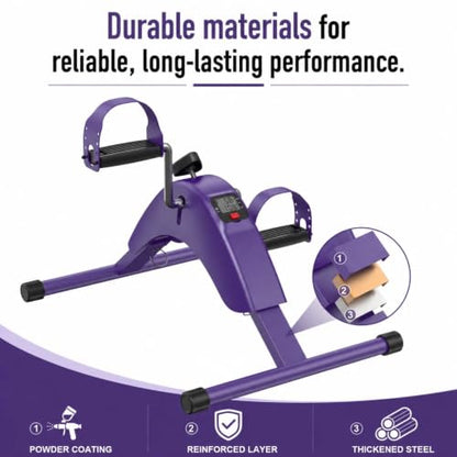 Under Desk Bike Pedal Exerciser for Arms and Legs, Foldable Mini Exercise Bike with LCD Display and Adjustable Resistance for Home and Office - color: Purple