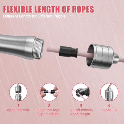 𝐒𝐩𝐞𝐞𝐝 𝐉𝐮𝐦𝐩 𝐑𝐨𝐩𝐞 𝐟𝐨𝐫 𝐅𝐢𝐭𝐧𝐞𝐬𝐬 - Skipping Rope for Women Men Exercise with Adjustable Length Jumping Rope and Alloy & Silicone Handles Suitable for Workout Boxing Home Gym - color: PinkWeighted