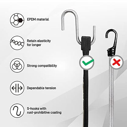 ROBLOCK 21" Rubber Tarp Straps with 150% Max Stretch, 100% EPDM Bungee Cords with Metal Crimped S Hooks, Ideal for Securing Tarps, Cargo, Canvases, Weatherproof (10 Pack) - size: 21 Inch(pack of 10)