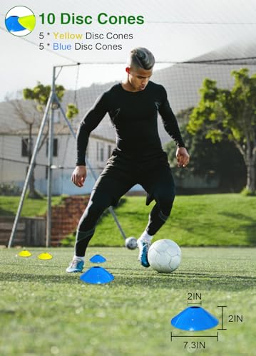 Hands Free Speed Agility Training Equipment Set - 20ft Agility Ladder, 10 Disc Cones, Resistance Parachute, 5 Resistance Bands & Carry Bag | Football Soccer Basketball Fitness Drills - color: Blue