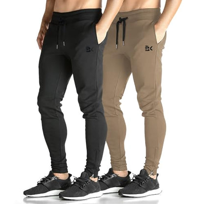 BROKIG Men's Zip Joggers Casual Gym Workout Track Pants - color: 2 Pack Beige+black, size: XX-Large
