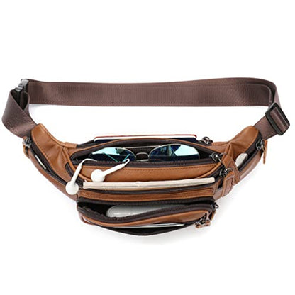 Leather Fanny Pack Waist Bag for Men Women Outdoor Travel Hiking Camping Walking Running Hip Bum Belt Slim Cell Phone Purse Wallet Pouch (#03Brown) - color: #00Brown