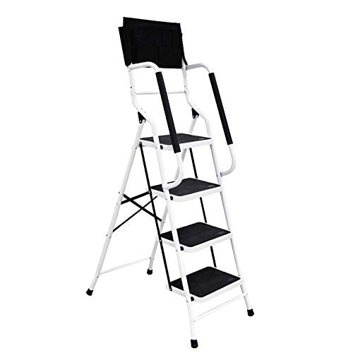 Wiberwi 4 Step Ladder with Handrails 500 lb Capacity Step Stool Folding Portable Ladders for Home Kitchen Steel Frame with Non-Slip Wide Pedal Stepladder with Attachable Tool Bag White - color: White, size: 4 Step