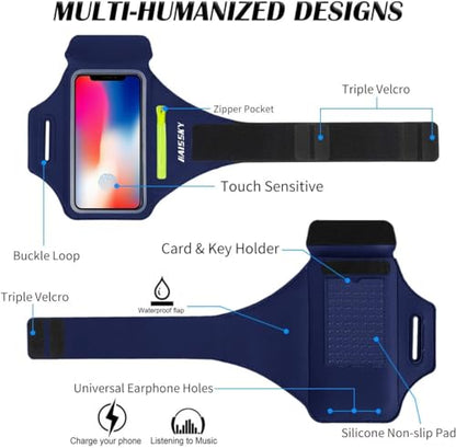 HAISSKY Running Armband with Zipper Pocket,Sweatproof Phone Armband 6.9" - color: Navy blue(Up to 6.9")