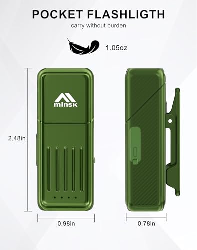Minsk Rechargeable EDC Flashlight, Mini Flashlights Clip-on Light, 90° Rotatable Head Pocket Light, 500 Lumen Portable Flashlight of Magnetic for Running, Camping, Cycling, Emergency (Green)