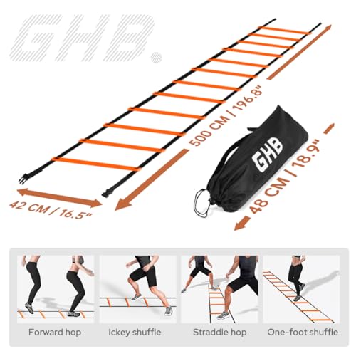 GHB Pro Agility Ladder 2 Pack Agility Training Ladder Speed 12 Rung 20ft with Carrying Bag (Orange and Blue)