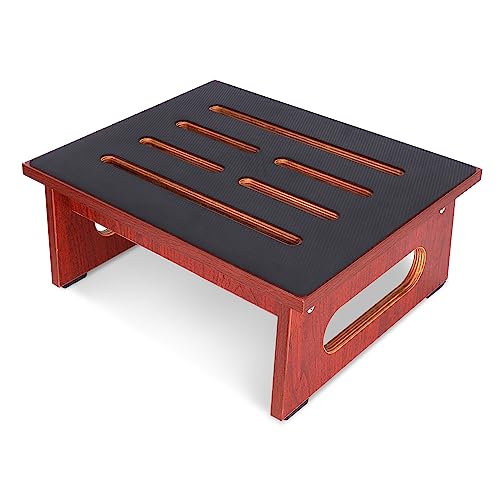 One Step Stool for Adults Seniors with Non-Slip Rubber Step Surface, 6.9" Heavy Duty Wood Stepping Stool with 450 LB Capacity Bed Steps for High Beds, Bathroom, Bedroom, Kitchen & Kids Bedside Support - color: Brown, size: 6.9 Inch