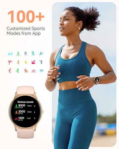 AGPTEK Smart Watch for Women, 5ATM Waterproof Fitness Watch(Rose Gold)