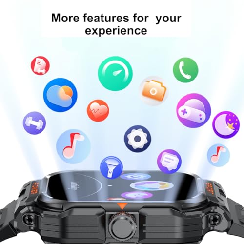 Military Smart Watch with Earbuds for Men and Women,2'' Tactical Display,Sport Modes,Fitness Tracker,Heart Rate,Answer/Make Call, Sleep Monitor, SmartWatch, iOS & Android, + Nylon Band - color: Black SQ +Nylon band& 2Glass