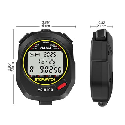 Stopwatch Timer Multi Splits/Laps Digital Stop-Watch for Sports - color: Black