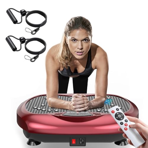 Natini Vibration Plate Exercise Machine, 990 Speed Levels Whole Body Vibrating Plate for Lymphatic Drainage, Home Workout Equipment with Resistance Bands, Remote, 330 lbs Capacity for Home Gym - color: Red