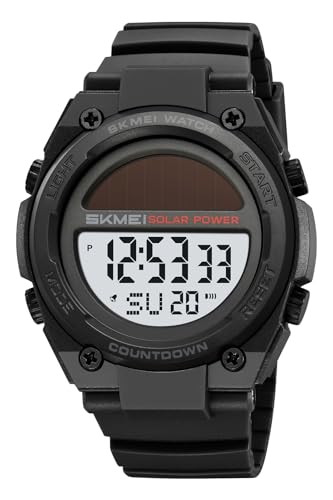 FANMIS Men's Solar Digital Sports Watch 50M Water Resistant Military Watch - color: Black White