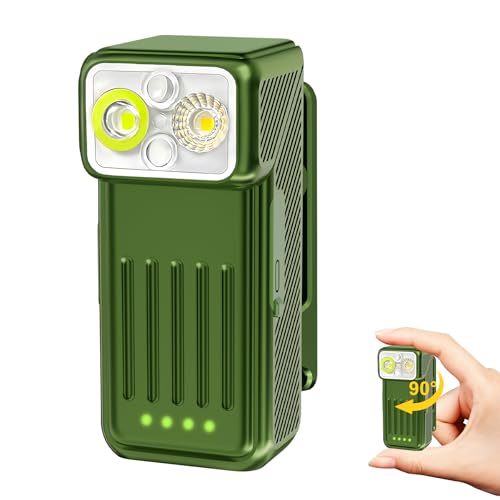 Minsk Rechargeable EDC Flashlight, Mini Flashlights Clip-on Light, 90° Rotatable Head Pocket Light, 500 Lumen Portable Flashlight of Magnetic for Running, Camping, Cycling, Emergency (Green)
