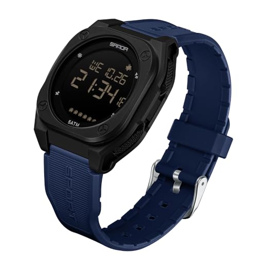 FANMIS Men's Digital Sports Watch Big Face Stopwatch Outdoor Rubber Strap - color: Deep Blue