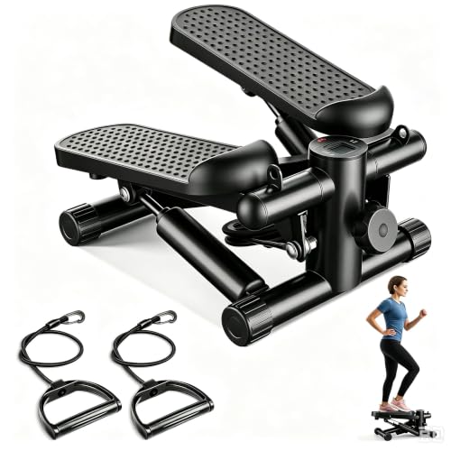 Sweetcrispy Mini Stair Steppers with Resistance Bands for Exercise at Home, Portable Exercise Twist Stepper Machine for Full Body Workout, 300LBS Capacity - color: Dark Black