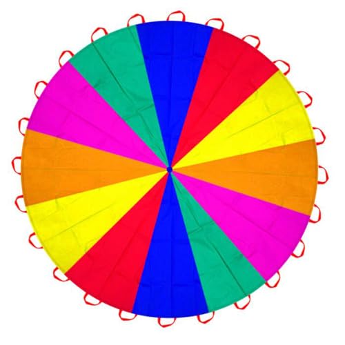 Parachute 13ft/ 16.4ft/ 20ft - Kids Play Gymnastics Parachute with Handles for Group Team Cooperative Games,Indoor Outdoor Gym Class Rainbow Parachute Birthday Church VBS Activity Supplies - size: 16.4ft