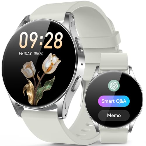 41mm AI Smart Watch with GPT, 1.32" AMOLED, Answer/Make Calls, Activity Fitness Tracker for Women Men, with AOD, Calorie & Step Counter, Sleep Monitor, 2 Bands for Android iPhone (Starlight) - color: Aluminum Silver Case w/ Starlight Band
