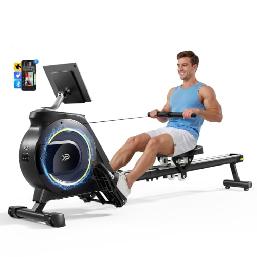Rowing Machine for Home, 350 LB Capacity, 16-Level Silent Resistance, Magnetic Rowing Machines for Home Foldable, Full-Body Workout Compact Rowing Machine for Cardio & Strength with APP Support - color: Black Yellow