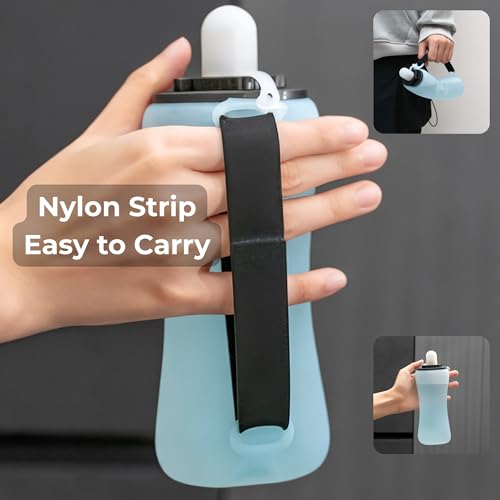 Handheld Running Water Bottle, Collapsible Silicone Foldable 350mL - color: Translucent Blue