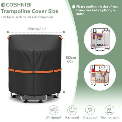 COSHNIBI Kids Trampoline Cover,Heavy Duty Mini Trampoline Cover with Windproof Straps for 60" Round Kids Trampoline,UV-Resistant and Windproof, Black