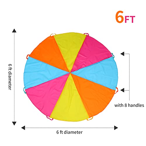 6ft Rainbow Parachute, Play Parachute Toy for Kids, Parachute with Handles Indoor & Outdoor Play Equipment - size: 6FT