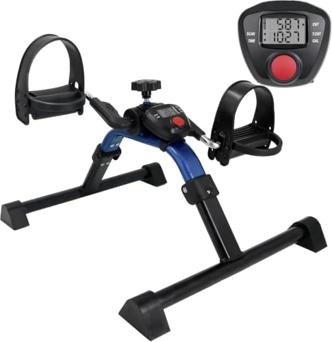 Vaunn Foldable Compact Professional Wrist Arm Leg Strengtheners Pedal Exerciser with Electronic Display for Indoor Exerciser and Physical Therapy - color: Metallic Blue