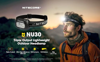 Nitecore NU30 500 Lumen LED Rechargeable Headlamp with White and Red Beams