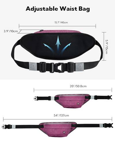 WATERFLY Running Belt Fanny Pack: Runner Marathon Jogging Waist Pack Sport Workout Exercise Fitness Phone Holder Belt for Men Women Jogger Slim Waistband Black - color: Purple